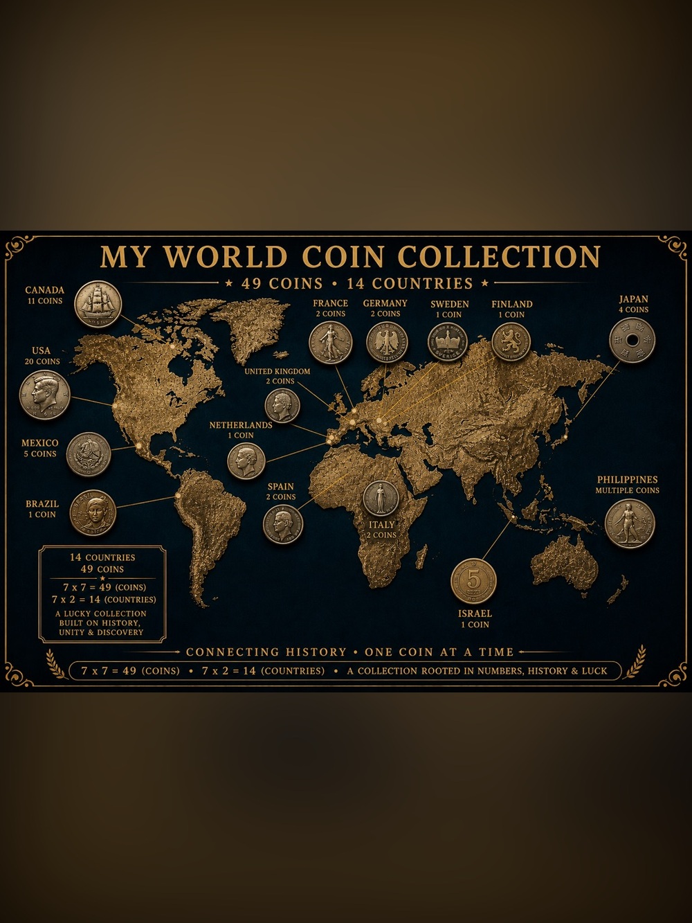 49 World Coins 14 Countries Curated History & Educational Coin Collection